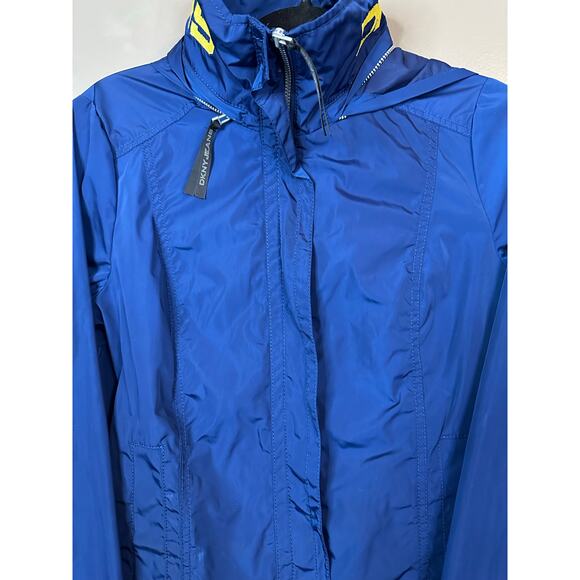 Y2K DKNY Blue Windbreaker Long Sleeve Zip Up Hooded Crop Rain Jacket Size Small - Picture 3 of 9